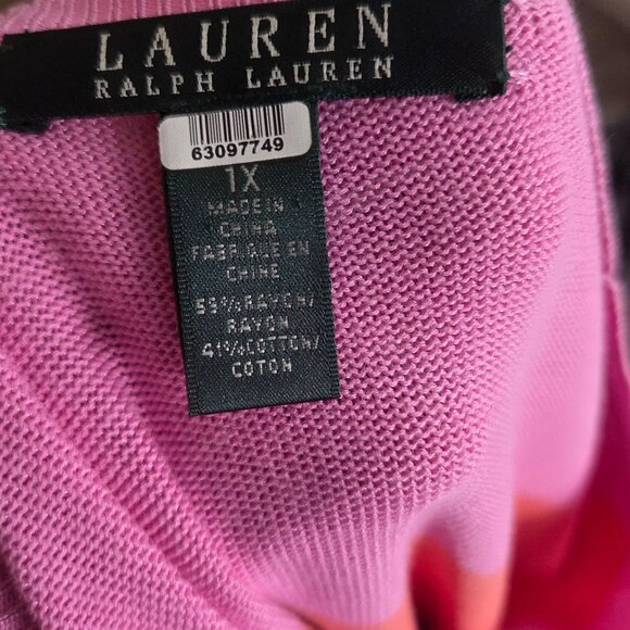 Lauren Ralph Lauren Sweater Sz 1X Colorblock Pink Orange Stripe 3/4 Sleeve Prep - Picture 7 of 7
